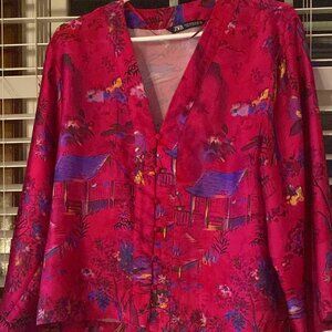 Zara Silk like Kimono Blouse- Size Xs